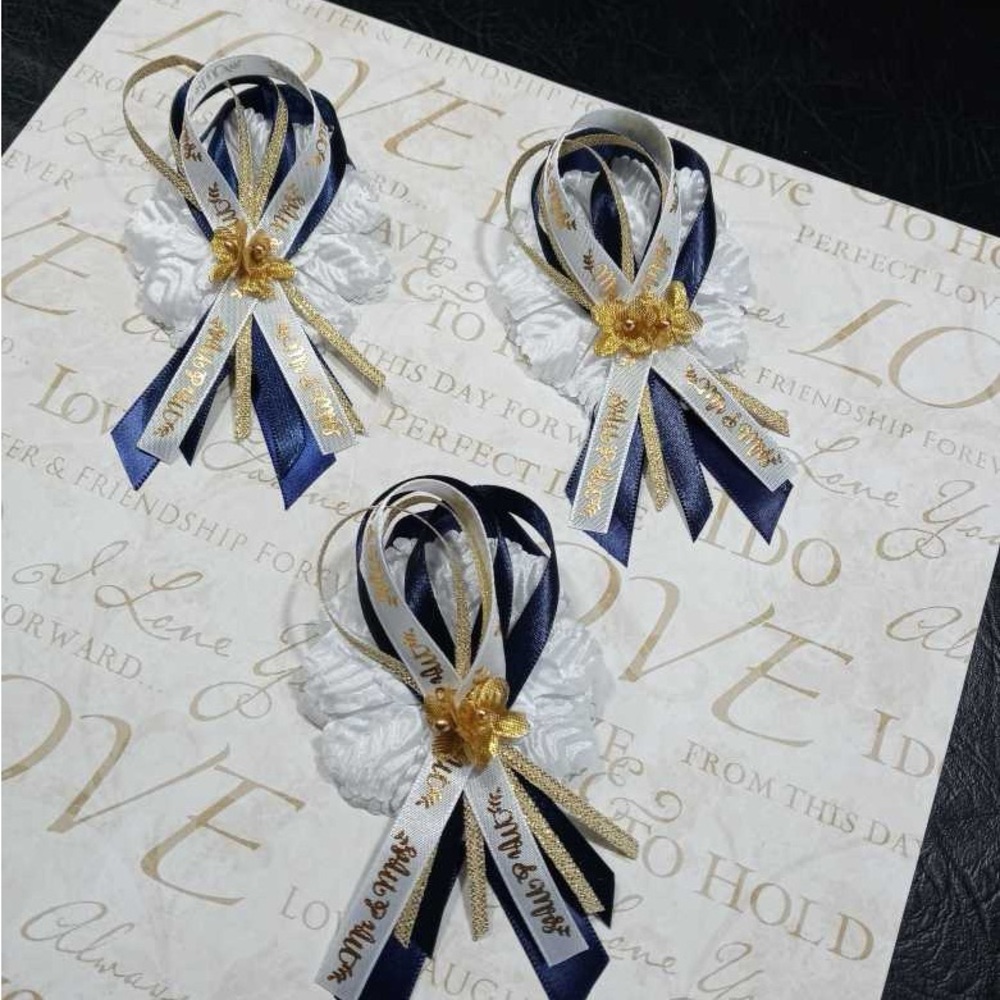25 Navy Blue Bridal Shower “Mr. & Mrs.” Corsages/Capias